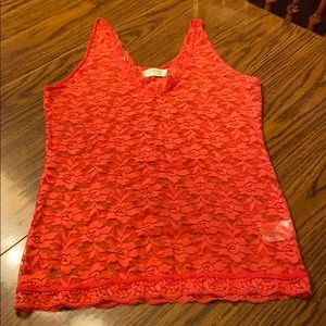 Salmon colored lace tank top